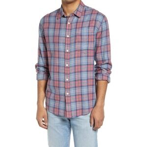 FAHERTY‎ Brand Plaid Button Down Shirt L Blue Red Coastal Casual
